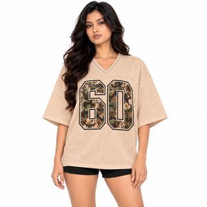 <b>Y2K</b> Camo Mesh Jersey Oversized Short Sleeve Rhinestone V Neck Streetwear Custom Women's Sportswear Manufacturer - Product Image 1
