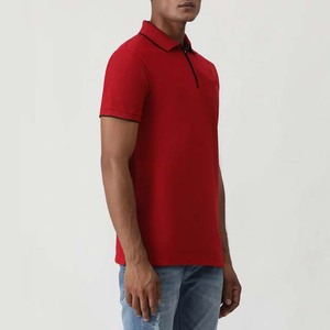 Polo de punto rojo de manga corta para hombre con cremallera, diseño casual de color sólido, corte regular, polos para hombre en venta - Product Image 2