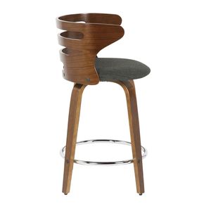 Cosini Set of 2 Mid Century Modern Counter <b>Stools</b> Walnut and Charcoal Fabric with <b>Swivel</b> Feature <b>Bar</b> <b>Stools</b> - Product Image 3
