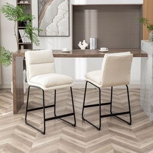 Set di 2 sgabelli da bar imbottiti Milos da 26 pollici, altezza bancone, bianco vaniglia - Product Image 1