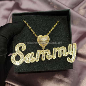 Colgante de nombre personalizado con lazo de corazón en plata de ley 925 con diamantes VVS Moissanite joyería personalizada de Hip Hop - Product Image 1