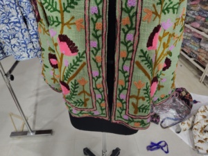 Women's Embroidered Floral Jacket Green With Pink And Purple Flowers Long Sleeve Traditional Style <b>gift</b> for her - Product Image 5