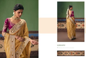 Golden Silk <b>Saree</b> with Purple Embroidered <b>Blouse</b> Traditional Indian Wedding Wear for Women Floor-Length Sari Outfit - Product Image 3