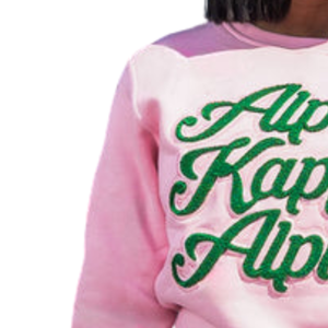 <b>Pink</b> Crew Neck <b>Sweatshirt</b> with Green Alpha Kapa Alpha Embroidery Long Sleeve Pullover Women's Casual Fleece Fashion Top Soft - Product Image 4