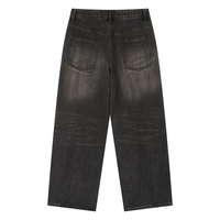 Jeans personnalisés en gros pour hommes, style streetwear hip-hop, à ourlet brut, coupe ample, délavés par le soleil, coupe droite, bleu foncé, jambe large
