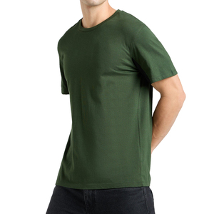 T-shirt en coton vert pour homme, col rond, manches courtes, coupe classique, couleur unie, jersey décontracté, design uni, respirant - Product Image 2