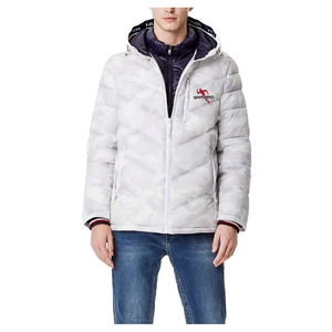 Veste matelassée à capuche camouflage blanche pour homme Sport&egg, épaisse, coupe-vent, fermeture éclair, manteau d'hiver en duvet - Product Image 1