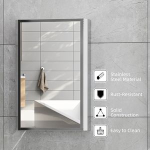 Armadietto Portamedicinali a Porta Singola in Acciaio Inox con Finitura a Specchio per Bagno - Product Image 6