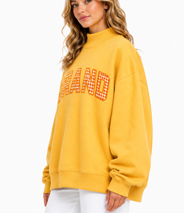 Sweat-shirt molletonné personnalisé pour femme, col montant, gris foncé, motif Gingham, épaules tombantes, coupe ample, manches longues - Product Image 3