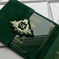 Invitations de mariage personnalisées en velours vert foncé avec enveloppes estampillées or, taille personnalisée, anniversaire, Noël, fête des mères, Saint-Valentin