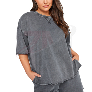 Camiseta Oversize para Mujer, Lavado Ácido, Estilo Vintage, Corte Holgado, Tela de Algodón Suave, Transpirable, Casual, Moda Urbana de Verano - Product Image 2