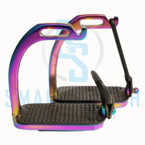 Estribos de Seguridad para Montar a Caballo Rainbow Gloss Fillis Peacock, de Acero Inoxidable con Revestimientos de Goma Negra - Product Image 6
