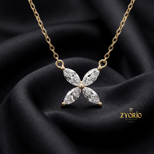 เครื่องประดับชั้นดีลดราคาพิเศษ ทองคำแท้ 14K ประดับเพชร สร้อยคอจี้รูปดอกไม้สี่กลีบ สไตล์โรแมนติกสำหรับผู้หญิง พร้อมใบรับรอง - Product Image 2