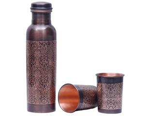 Botella de agua de cobre de calidad premium Botella de agua de cobre Ayurveda con vidrio y botella de agua de cobre de 1000 ml - Product Image 1