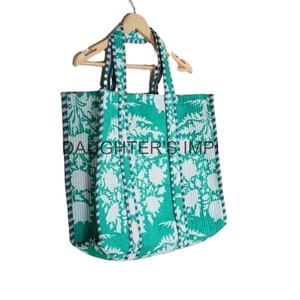 Sac à bandoulière matelassé indien main bloc imprimé grands sacs Boho Weekender voyage de nuit imprimé fleuri marché sac à provisions - Product Image 2