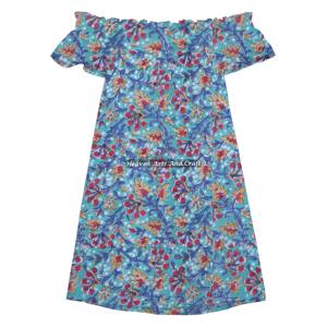 Robe à épaules dénudées en coton imprimé à la main multicolore, style européen et américain, de haute qualité, pour femmes - Product Image 3