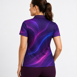 Custom Purple Magenta Neon Wave <b>Womens</b> <b>Polo</b> <b>Shirt</b> Quick Dry Breathable Short Sleeve Performance Uniform WPS-0738 - Product Image 4