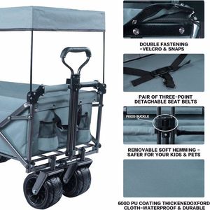 Collapsible Heavy Duty Folding Wagon Cart Removable Canopy 4\" Wide Large All Terrain Wheels Adjustable Hand Brake for Camping - Product Image 3