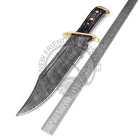 Couteau de chasse Bowie de Damas avec manche en bois Pakka et étui, couteau de survie à lame fixe fait main sur mesure, couteau tactique de camping