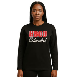 HBCU Educated <b>Black</b> DST Long Sleeve T Shirt Cotton Chenille Embroidery Greek Sorority Delta Divine Nine Collegiate Fashion Tee - Product Image 1