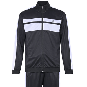 <b>Men's</b> Black <b>White</b> Color Block Tracksuit <b>Jacket</b> Full Zip Stand Collar Side Pockets Sporty Style Autumn Wear Regular Fit - Product Image 1