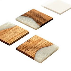 Dessous de verre à thé classique européen en bois d'acacia carré isolant antidérapant pour la maison, le restaurant et le bar avec un design en résine d'os - Product Image 6
