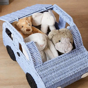 Cute Functional Durable Eco Friendly Spacious Minimalist Organizer for Nursery Playroom Paper Blue Car <b>Storage</b> Basket - Product Image 5