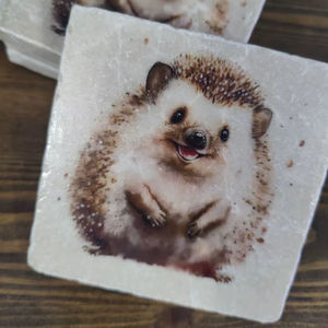 Sous-verres rustiques en marbre motif hérisson, cadeaux uniques sur le thème de l'hérisson, ensemble de décoration pour la maison sur le thème de la forêt - Product Image 1