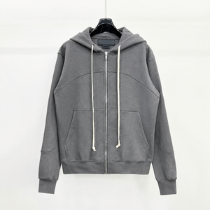 Sudadera con Capucha Gris para Hombre, con Cierre, de Algodón French Terry, Corte Regular, Informal, para Otoño, con Bolsillo Delantero y Cordón Ajustable - Product Image 1