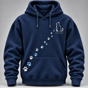 Sudadera con Capucha Personalizada con Estampado de Pata de Gato Azul Marino, Sudadera Informal para Hombre, Ropa Urbana, Diseño Gráfico Animal, OEM, ODM, Venta al Por Mayor - Product Image 6