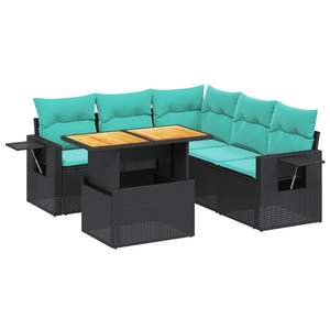 Juego de sofás de patio de ratán sintético negro de 6 piezas con cojines, muebles de exterior - Product Image 2