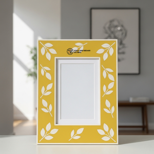 Cadre photo moderne en os incrusté de motifs floraux pour la décoration intérieure, cadre décoratif fait main en os incrusté, finition jaune - Product Image 4
