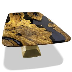 Factory Wholesale Custom Modern Epoxy Resin <b>Dining</b> <b>Table</b> <b>Top</b> with Wood Slab Metal Legs 6 Seater at Best Price From India - Product Image 4