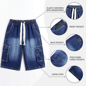 Pantalones Cortos de Mezclilla para Hombre, Estilo Bermuda, Cintura Media, con Cordón, Color Sólido, Corte Holgado Informal, con Bolsillos, Transpirables, de Algodón Tejido - Product Image 6