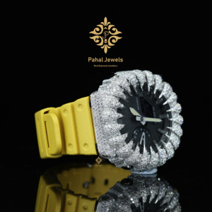 นาฬิกาข้อมือ Pahal Jewels ประดับเพชรหรูหรา หน้าปัดควอตซ์ ขนาด 46 มม. จอแสดงผลแบบอนาล็อก-ดิจิตอล แสดงวันที่ สายสีทองเหลือง สำหรับผู้ชาย กันน้ำได้ - Product Image 4