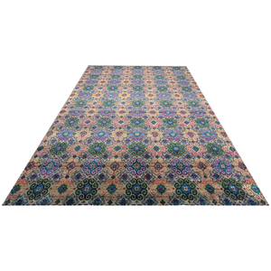 Handknotted Wool and Silk <b>Rug</b> Multicolored <b>Pastel</b> and Emerald Geometric Pattern 10' X 14' Luxury Bohemian Thick Carpet - Product Image 3