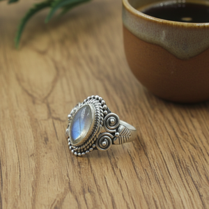 Natural Blue Flash <b>Labradorite</b> 925 Sterling Silver Rose & Yellow Gold Plated Vintage Boho <b>Ring</b> Handmade Jewelry Gift for Women - Product Image 5