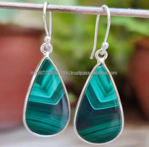 Natural Malachite Gemstone 925 Sterling Silver Handmade Jewelry Drop <b>Earrings</b> 925 Silver Malachite <b>Earrings</b> Handmade Dangle - Product Image 5