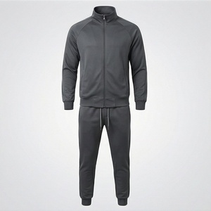 Men's Dark Gray <b>Full</b>-<b>Zip</b> Tracksuit Set Casual Solid Color <b>Sweatshirt</b> and Pants with Side Pockets Breathable Polyester Autumn - Product Image 1