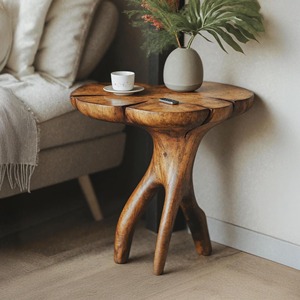 Table d'appoint ronde faite à la main Live Edge Design en bois massif pour salon ou chambre à coucher Décoration intérieure unique pour hôtels - Product Image 1