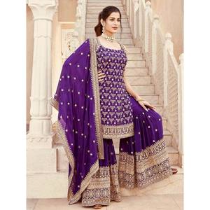 Conjunto de traje de mujer de diseñador para fiestas con hilo y trabajo de secuencia para un aspecto elegante - Product Image 3