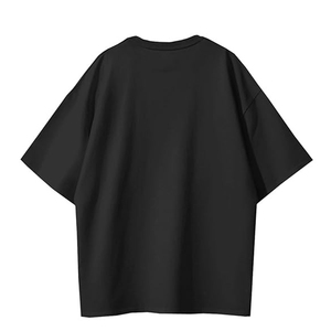 T-shirt noir surdimensionné à manches longues et col rond pour homme, avec empiècements tricotés sur le devant, style streetwear, en coton respirant uni - Product Image 2