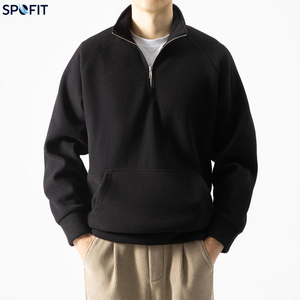 Sweat-shirt à capuche demi-zip col montant pour homme, en molleton épais 420G, personnalisable avec impression numérique et en relief, collection automne, vente en gros - Product Image 3