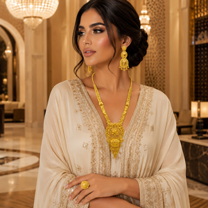 Arabic Designer Gold Plated Necklace Set Flower Pattern Statement Jewelry for Women Wedding Party 24 Inches AC36N0024LM - Product Image 3