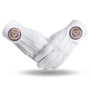 Gants en coton blancs longueur poignet avec emblème maçonnique imprimé par transfert thermique, style uni, décontracté professionnel, toutes saisons - Product Image 1