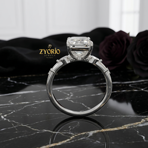<b>Emerald</b> Cut Solitaire Engagement <b>Ring</b> 10K Gold Three Stone Diamond Wedding <b>Ring</b> for Women - Product Image 3