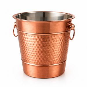 Premium Hammered Copper Wine Cooler <b>Bucket</b> with Ring Handles | Stainless Steel Lined Champagne Ice <b>Bucket</b> for Wine <b>Beer</b> Beverage - Product Image 1