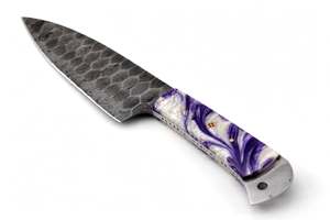 มีดเชฟเหล็กดามัสกัสทำมือ มีดทำครัว ด้ามจับเรซิ่นมุกสีม่วง - Product Image 1