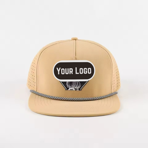 Gorra deportiva impermeable con logotipo de Parche de goma personalizado Sombrero de béisbol de 5 paneles Agujero de corte por láser Perforado Golf Flat Bill - Product Image 1