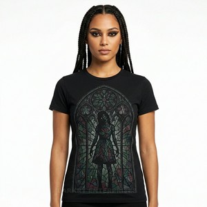 <b>Gothic</b> Stained Glass Print T <b>Shirt</b> Women Custom Logo Graphic Tee Dark Aesthetic Clothing Wholesale Ladies Fashion Streetwear - Product Image 1